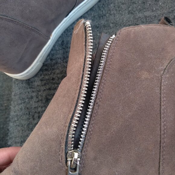 LIGHT BROWN HIGH-TOP SHOE ANKLE BOOT FAUX LEATHER ZIPPERS SIZE 7.5 - Picture 6 of 8